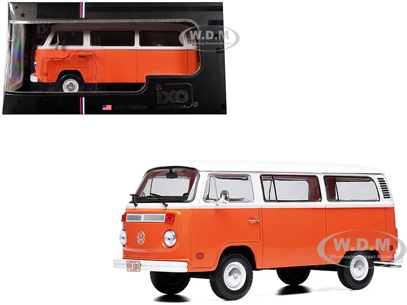 1974 Volkswagen T2 Bus Orange and White 1/24 Diecast Model by IXO Models - Volkswagen Models