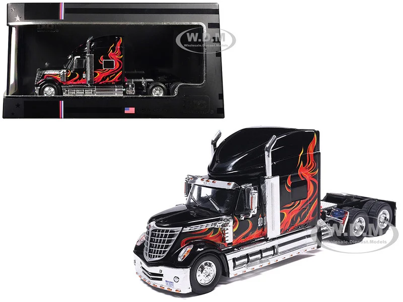 2010 International Lonestar Truck Tractor Black with Flame Graphics 1/64 Diecast Model by IXO Models - International Models