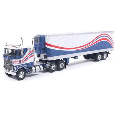 1:64 Scale 1976 Ford CL 9000 Red, White, and Blue with Vintage Trailer - IXO America