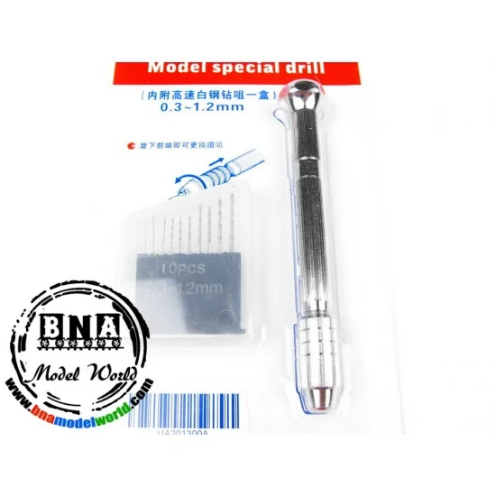 U Star UA-1300A Swivel Head Pin Vise with Drill Bits 10pcs (0.3mm-1.2mm)