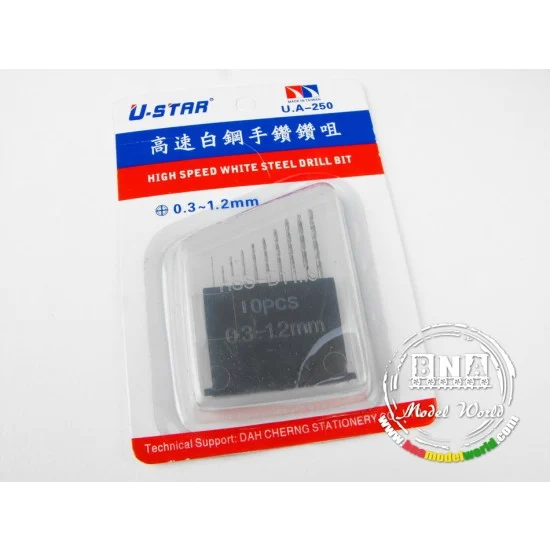 U Star UA-90250 High Speed White Steel Drill Bits 0.3~1.2mm (also work w/Tamiya's Pin Vise)