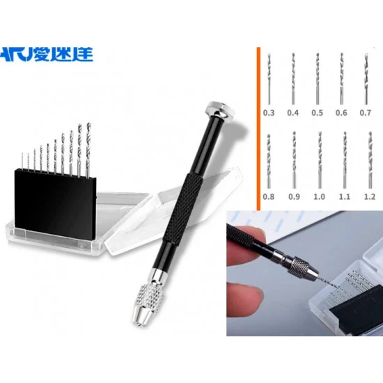 U Star UA-90800A Mini Pin Vise with Drill Bits 10pcs (0.3mm-1.2mm)
