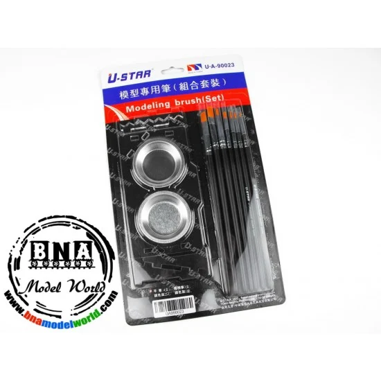 U Star UA-90023 Modeling Brush Set (4 Flat Brushes & 3 Point Brushes) + Holder + 2pcs Paint Tray