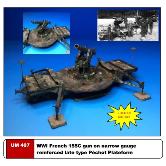 U Models 407 1/35 WWI French 155C Gun on Narrow Gauge Pechot Plateform - Military Vehicles & Tanks