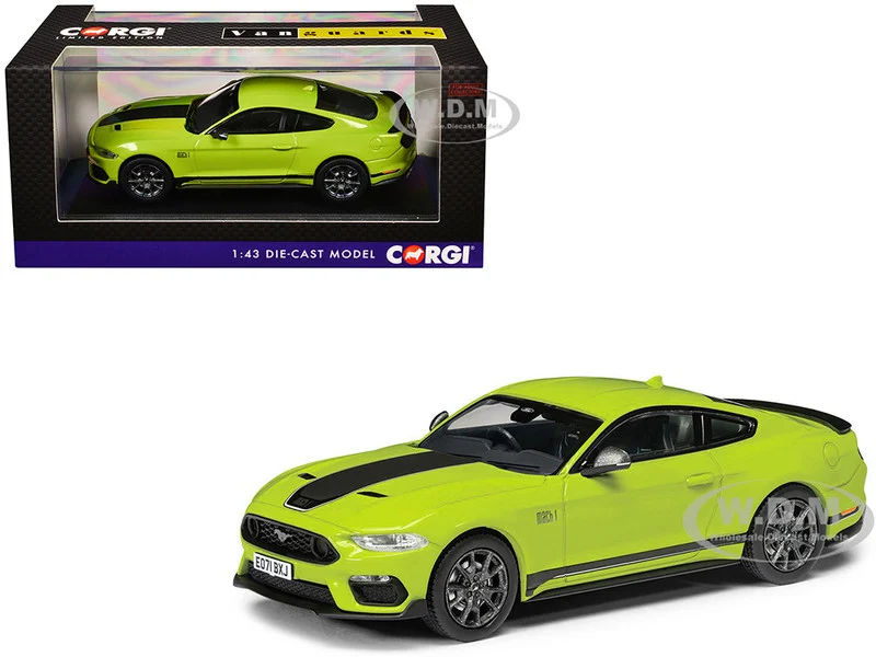 Ford Mustang Mk6 Mach 1 RHD (Right Hand Drive) Grabber Yellow with Black Stripes "Vanguards" Series 1/43 Diecast Model Car by Corgi - Ford Models