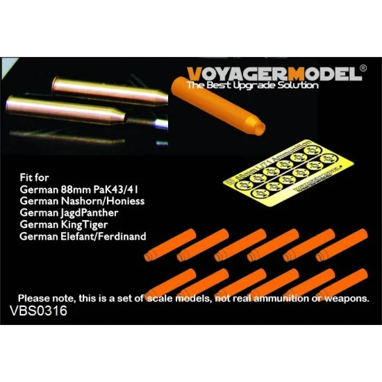 Voyager VBS0316 1/35 WWII German 88mm L/71 Ammunition Cartridge (12pcs) (Universal) - Military Vehicles & Tanks