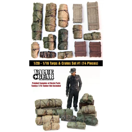 Value Gear UTB01 1/16 Universal/Generic Tarp Rolls & Crates #1 (14pcs) - Military Vehicles & Tanks
