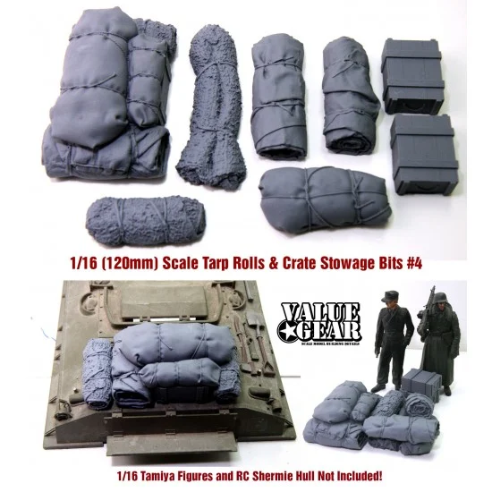 Value Gear UTB04 1/16 Universal/Generic Crates, Tarp Rolls & Deck Piece #4 (8pcs) - Military Vehicles & Tanks