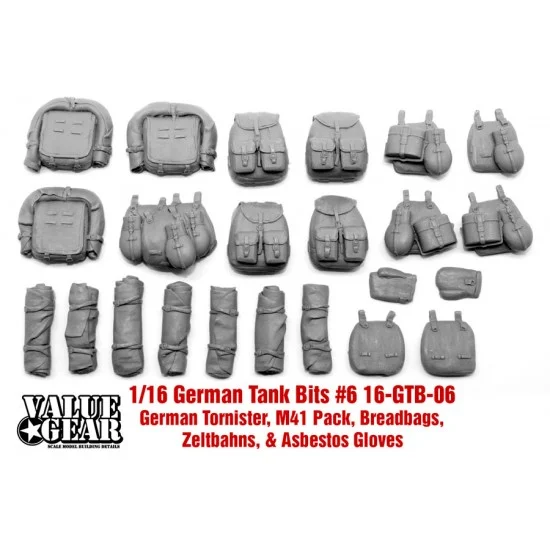 Value Gear 16-GTB-06 1/16 German Tank Bits #6 - M41 Packs, Bread Bags and Zelbahns