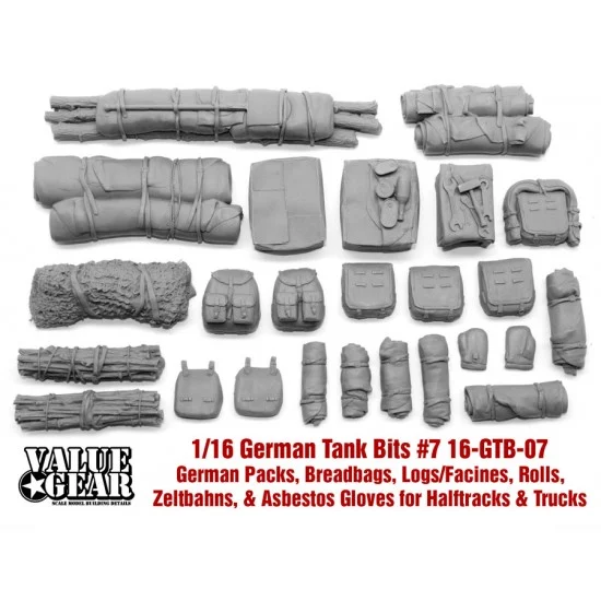 Value Gear 16-GTB-07 1/16 German Tank Bits #7 - Packs, Bread Bags, Logs/Facines, Rolls, Zelbahns
