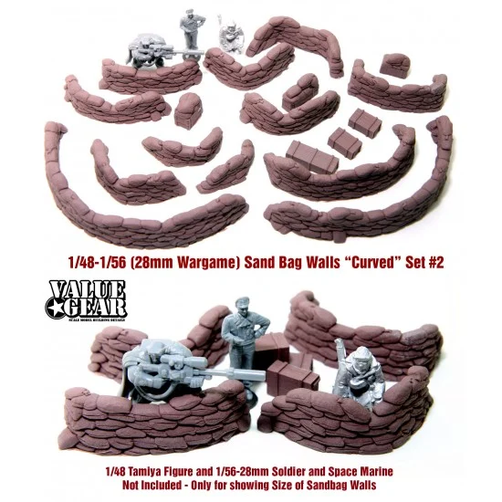 Value Gear 48SB2 1/48 - 1/56 (28mm) Sandbag Walls Set #2 "Curved"