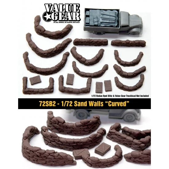 Value Gear 72SB2 1/72 Sandbags Walls "Curved" (16 pieces) - Scenics & Diorama