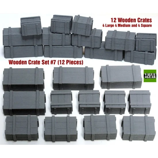 Value Gear WC007 1/35 Universal/Generic Wooden Crates #7 (12 pieces, 3 styles) - Scenics & Diorama