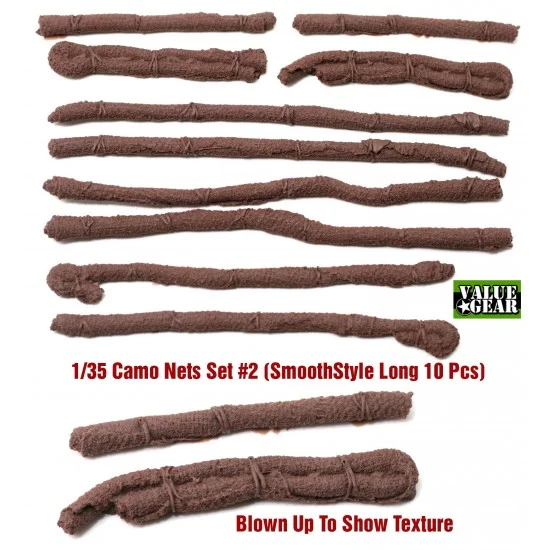 Value Gear VGN02 1/35 Camouflage Nets Stowage Set #2 (Smoother Style, 10pcs, Longest Roll: 15.24cm long) - Military Vehicles & Tanks