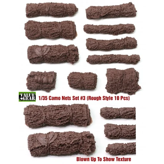 Value Gear VGN03 1/35 Camouflage Nets Stowage Set #3 (Rough Style, 10pcs, Longest Roll: 5.08cm long) - Military Vehicles & Tanks