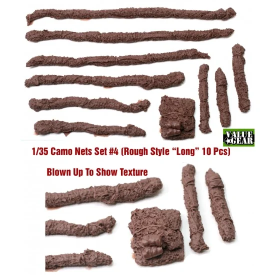 Value Gear VGN04 1/35 Camouflage Nets Stowage Set #4 (Rough Style, 10pcs, Longest Roll: 15.24cm long) - Military Vehicles & Tanks