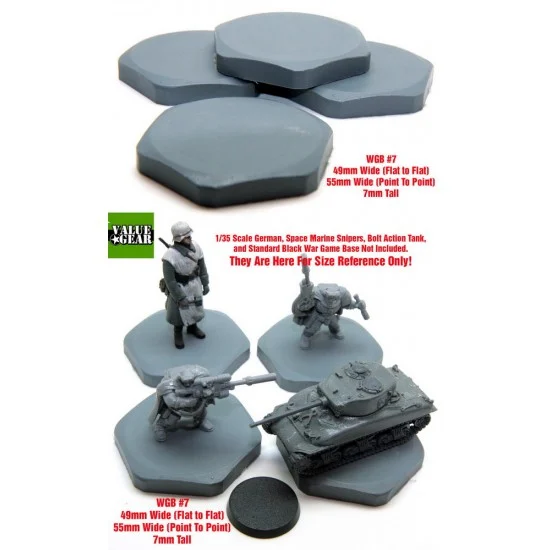Value Gear WGB07 War Game/Figure Bases Set #7 (4pcs,Flat-Flat Width:49mm,Point-Point Width:55mm,Height:7mm)