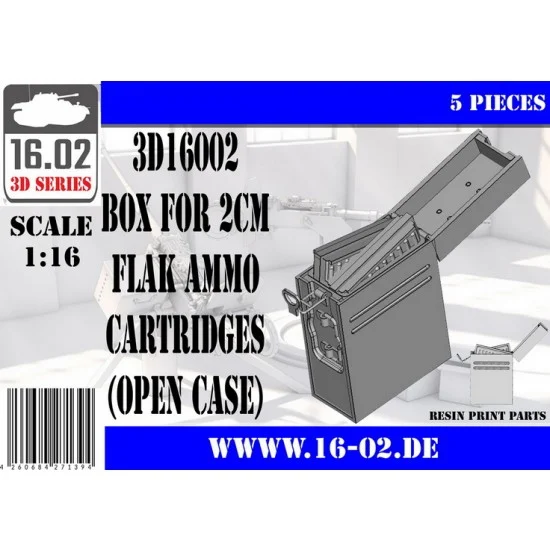 16.02 3D16002 1/16 Box for 2cm Flak Ammo Cartridges (open case, 5pcs) - Military Vehicles & Tanks