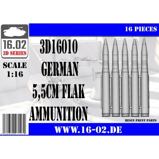 16.02 3D16010 1/16 German 5.5cm Flak Ammunition - Military Vehicles & Tanks