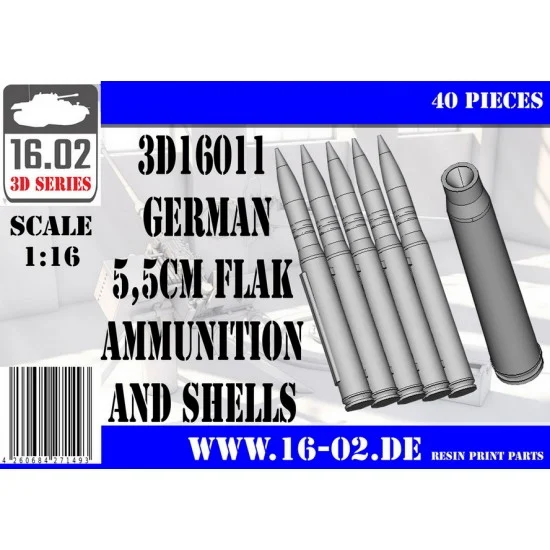 16.02 3D16011 1/16 German 5.5cm Flak Ammunition and Shells - Military Vehicles & Tanks