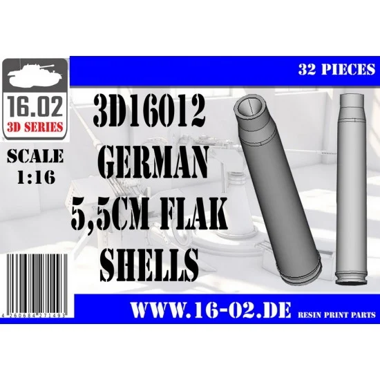 16.02 3D16012 1/16 German 5.5cm Flak Shells - Military Vehicles & Tanks