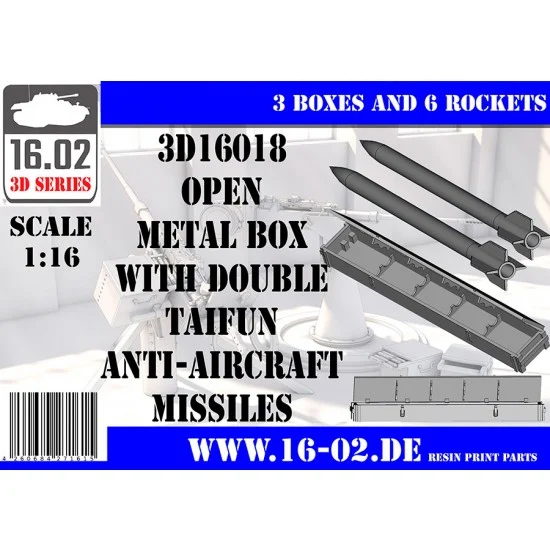 16.02 3D16018 1/16 Open Metal Box with Double Taifun Anti-Aircraft Missiles (3 boxes and 6 rockets)