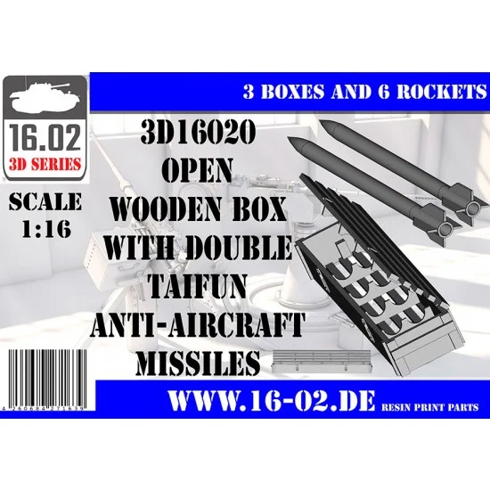 16.02 3D16020 1/16 Open Wooden Box with Double Taifun Anti-Aircraft Missiles (3 boxes and 6 rockets)