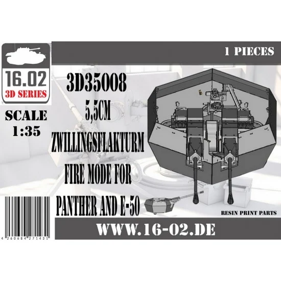 16.02 3D35008 1/35 Panther and E-50 5.5cm Zwillingsflakturm Fire Mode