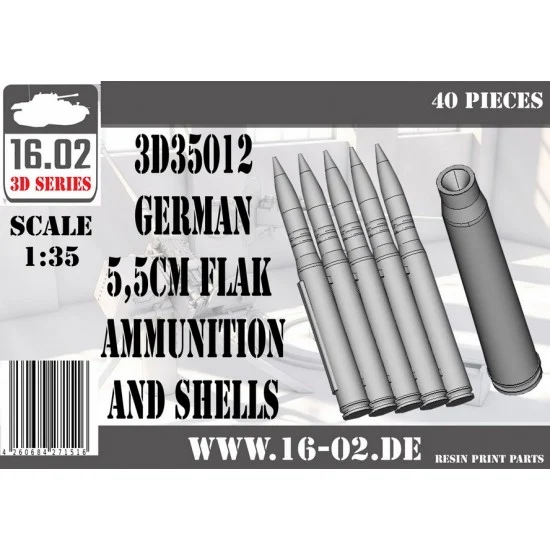 16.02 3D35012 1/35 German 5.5cm Flak Ammunition and Shells - Military Vehicles & Tanks