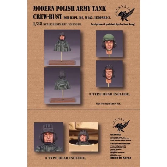 Valkyrie Miniature VM35038 1/35 Modern Polish Army Tank Crew Bust for K2PL, K9, M1A2, Leopard 2 - Model Figures