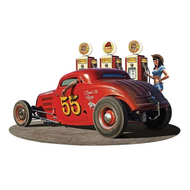 1933 Ol' Skool Coupe with pump Cut-out Metal Sign LGB747