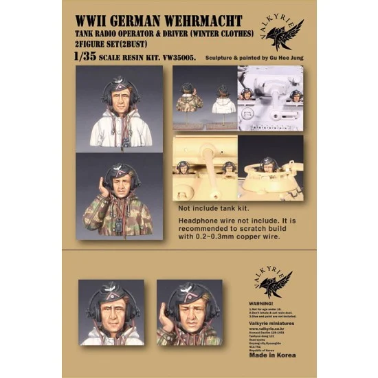 Valkyrie Miniature VW35005 1/35 WWII German Wehrmacht Tank Radio Operator & Driver #Winter Clothes (2 Busts) - Model Figures