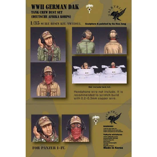 Valkyrie Miniature VW35013 1/35 WWII German DAK Tank Crew Bust Set (2pcs) - Model Figures