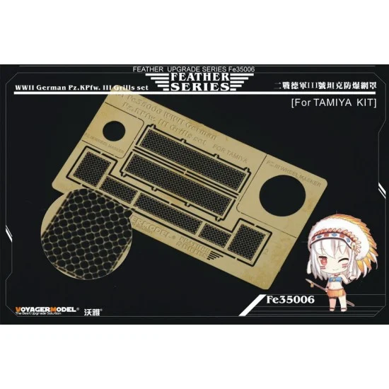 Voyager FE35006 1/35 WWII German PzKpfw.III Grills Set for Tamiya kit (1 Photo-Etched Sheet)