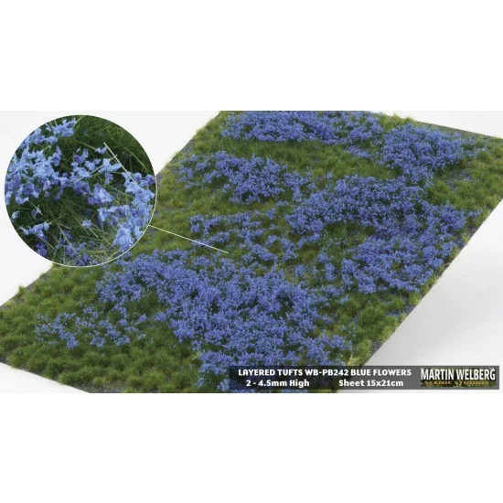 Martin Welberg PB242 Layered Grass Tufts - Spring/Summer/Fall Blue Flowers (210 x 150 mm, height: 2-4.5mm)