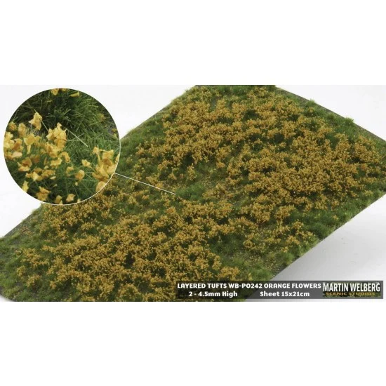 Martin Welberg PO242 Layered Grass Tufts - Spring/Summer/Fall Orange Flowers (210 x 150 mm, height: 2-4.5mm)