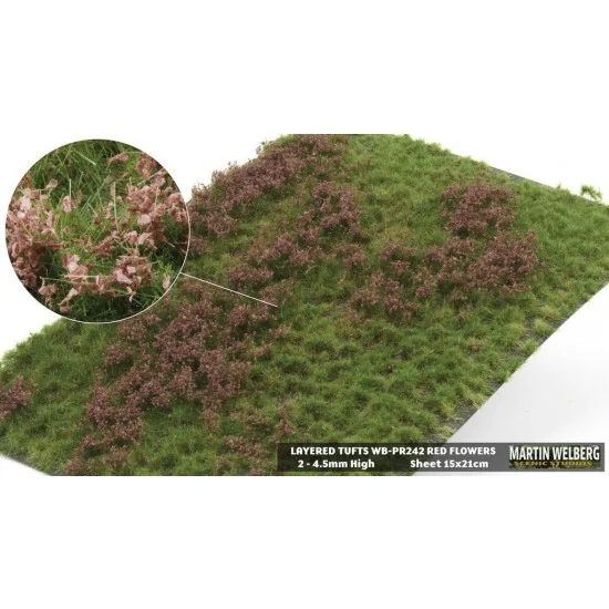 Martin Welberg PR242 Layered Grass Tufts - Spring/Summer/Fall Red Flowers (210 x 150 mm, height: 2-4.5mm)