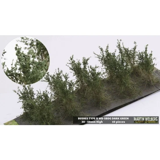 Martin Welberg SBDG Bushes #Summer/Fall Dark Green Type B (10pcs, Grass length 40-50 mm, sheet 180x60 mm)