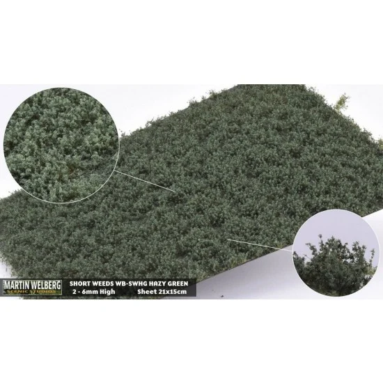 Martin Welberg SWHG Short Weeds Tufts - Hazy Green (Grass length 2-6 mm, sheet 210 x 150 mm)