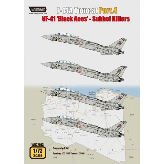 Wolfpack Design WD72013 1/72 F-14A Tomcat Part.4 - VF-41 'Black Aces' Sukhoi Killers Decals for Academy kits