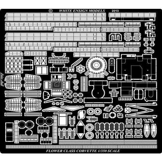 White Ensign Models PE35171 1/350 Flower-Class Corvette Photo-etched Detail set for Mirage kits (2 PE sheets)