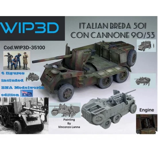 WIP3D 35100BNA 1/35 Italian Breda 501 with Cannon 90/53 and 4-Figure Crew [BNA Special Edition]