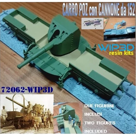 WIP3D 72062 1/72 Poz Car with 152/40 Cannon and 2 Figures - Military Vehicles & Tanks