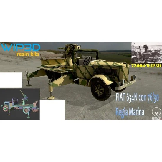 WIP3D 72094 1/72 FIAT 634N with 76/30 Naval Gun (Regia Marina) - Military Vehicles & Tanks