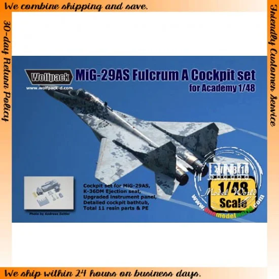 Wolfpack Design WP48110 1/48 MiG-29AS (9-12AS) Fulcrum A Cockpit Set for Academy kit