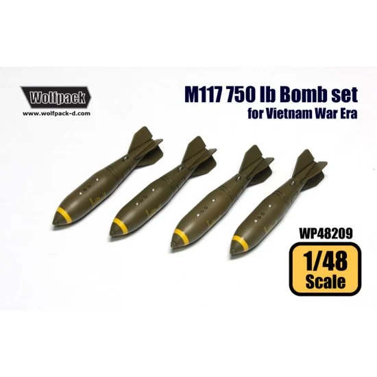Wolfpack Design WP48209 1/48 M117 750 lb Bombs Set for Vietnam War Era (4 bombs) - Model Planes