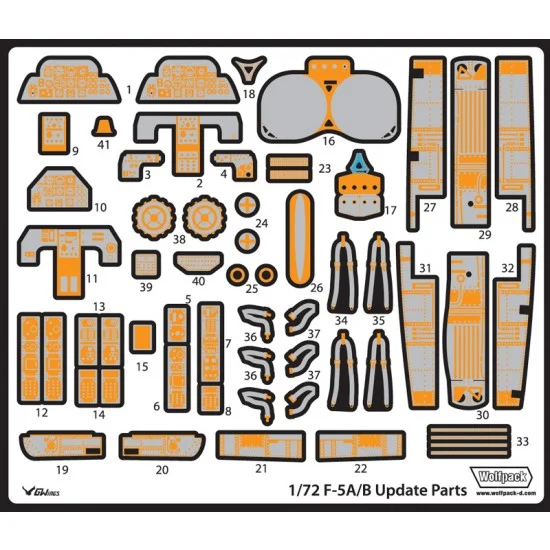 Wolfpack Design WP72058 1/72 F-5A/B Freedom Fighter Detail-up Photo-Etched set for Italeri kit (40+ PE Parts)