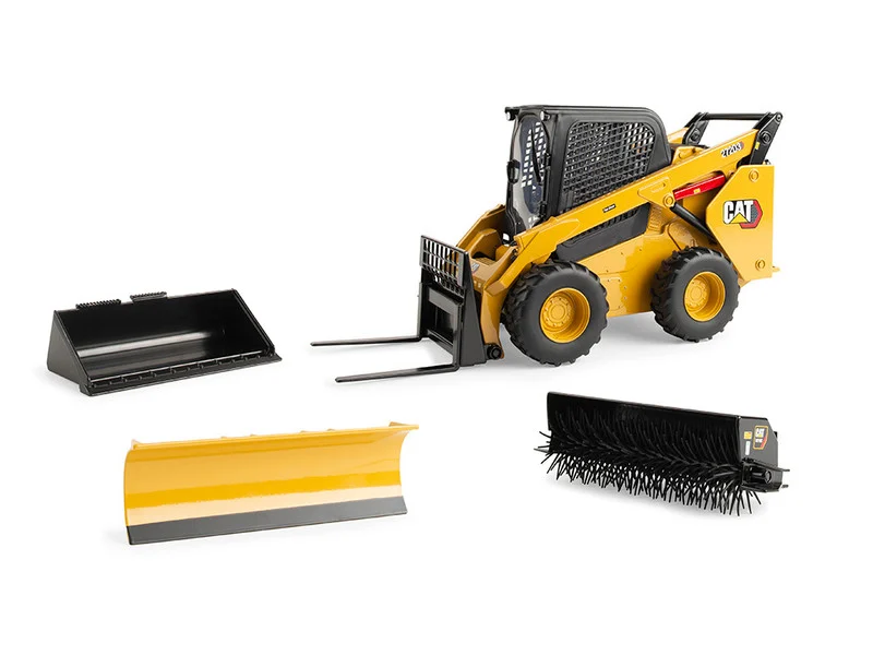CAT Caterpillar 272D3 Wheeled Skid Steer Loader with Working Tools Yellow 1/16 Diecast Model by ERTL TOMY - Construction Models