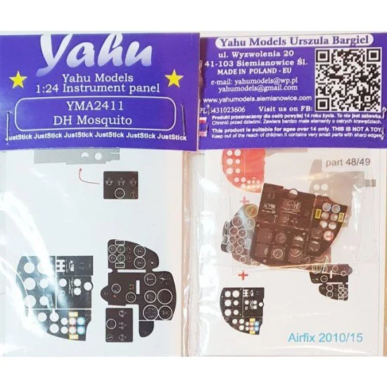 Yahu YMA2411 1/24 de Havilland Mosquito Instrument Panel for Airfix kits - Model Planes