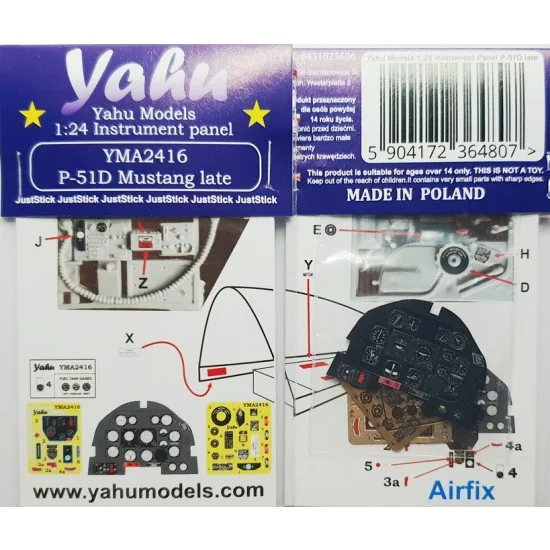Yahu YMA2416 1/24 P-51D Late Instrument Panel for Airfix kit